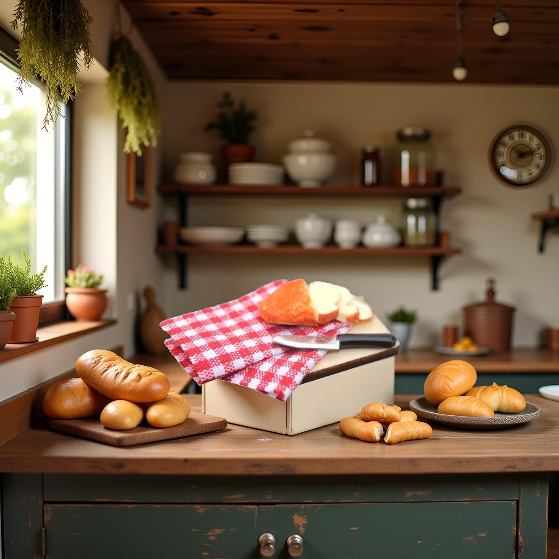 1 Set 1/12 Miniature Bread on Board Dollhouse Decoration Accessories Dollhouse Scale Kitchen Miniature Bread (1.7x1.2x0.5 inch)