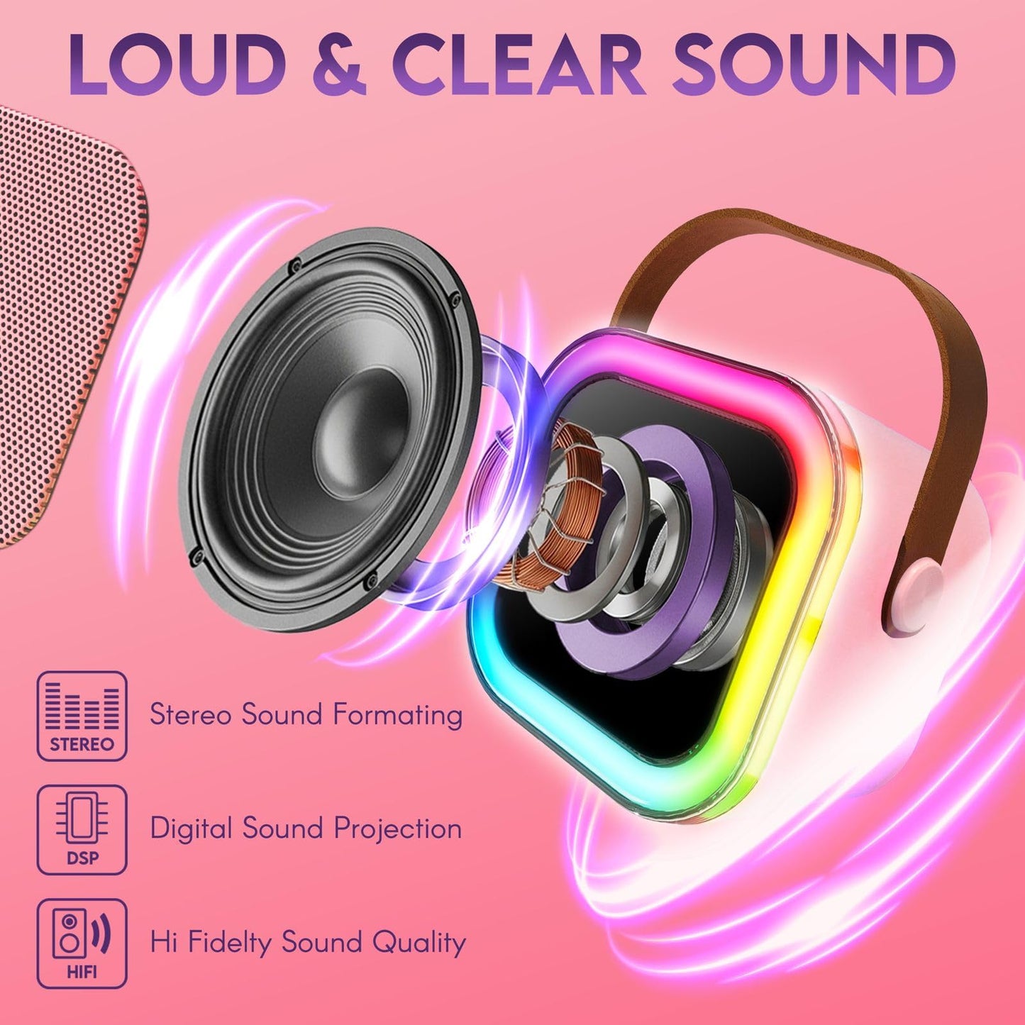 Karaoke Machine for Kids Adults, Portable Mini Bluetooth Speaker with 2 Wireless Microphones, LED Lights, Singing System for Family Home Party, Voice