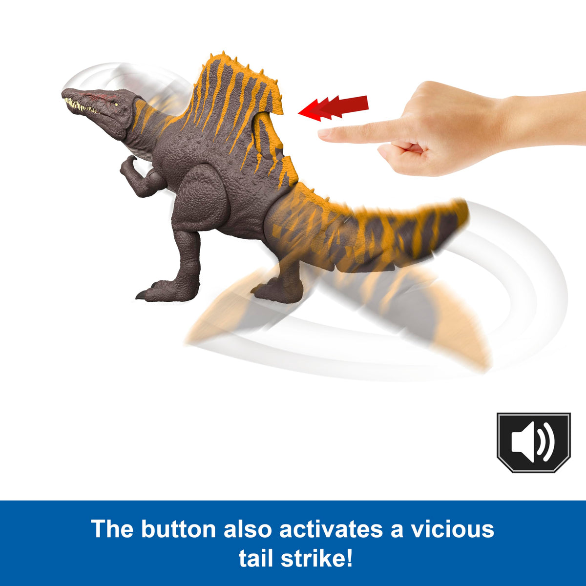 Mattel Jurassic World Rebirth Dinosaur Toy, Tail Thrasher Spinosaurus Action Figure with 2 Attack Moves, Movie-Accurate & Posable, Digital Play