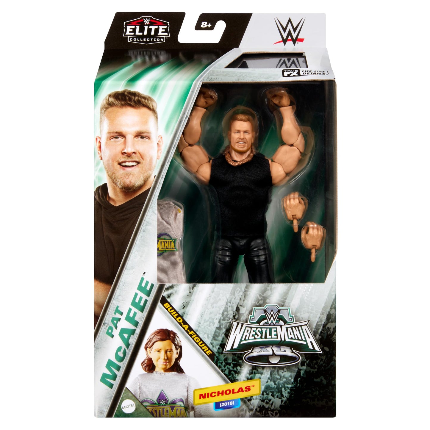 Mattel WWE Elite Collection Wrestlemania Action Figure Set, Pat McAfee Collectible with Accessory & Nicholas Build-A-Figure Parts