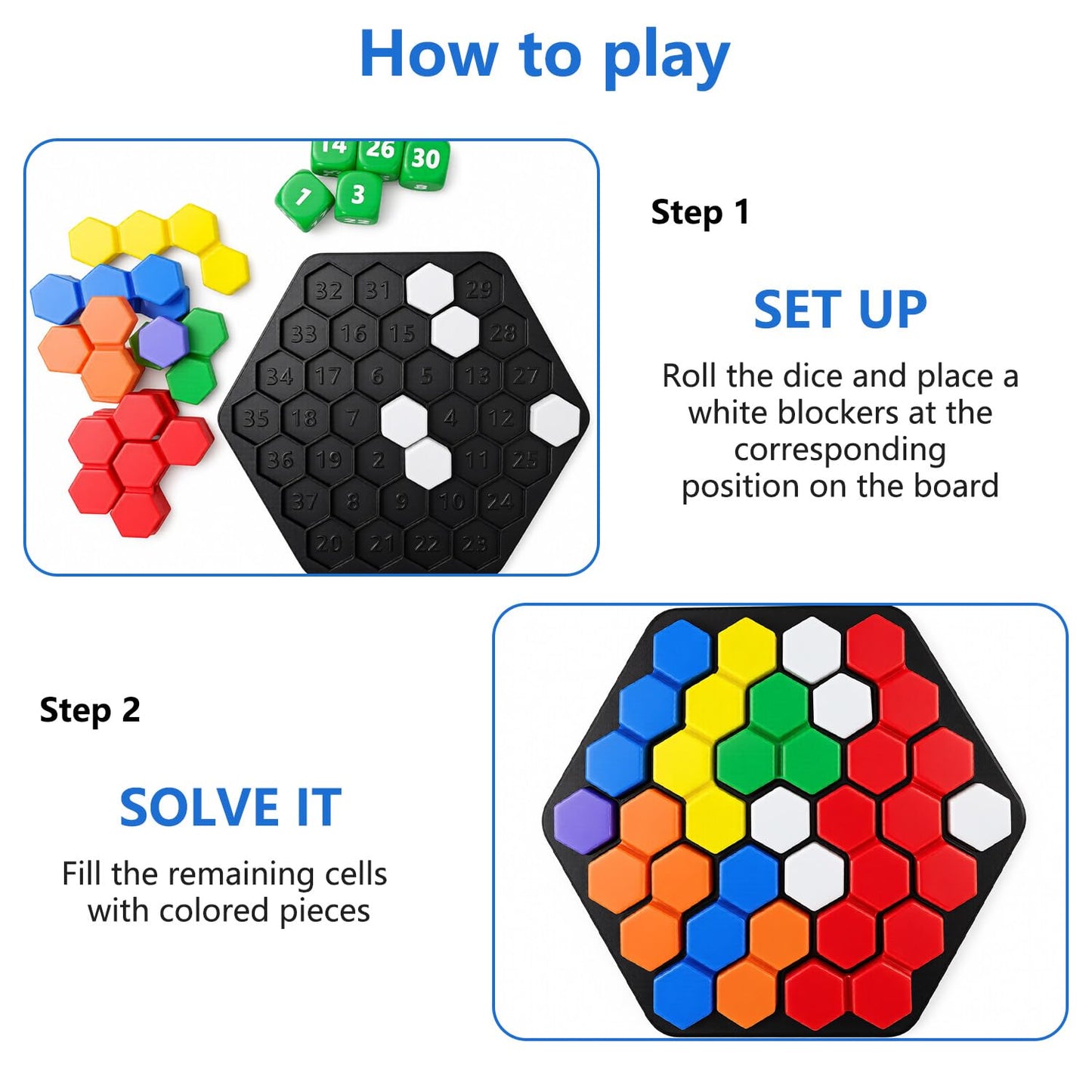 HEGYINI Genius Hives - 2-Player Hexagonal Puzzle Race | Roll Dice, Block Spaces, Solve First! | 7776 Unique Challenges, 100% Solvable | STEM Strategy