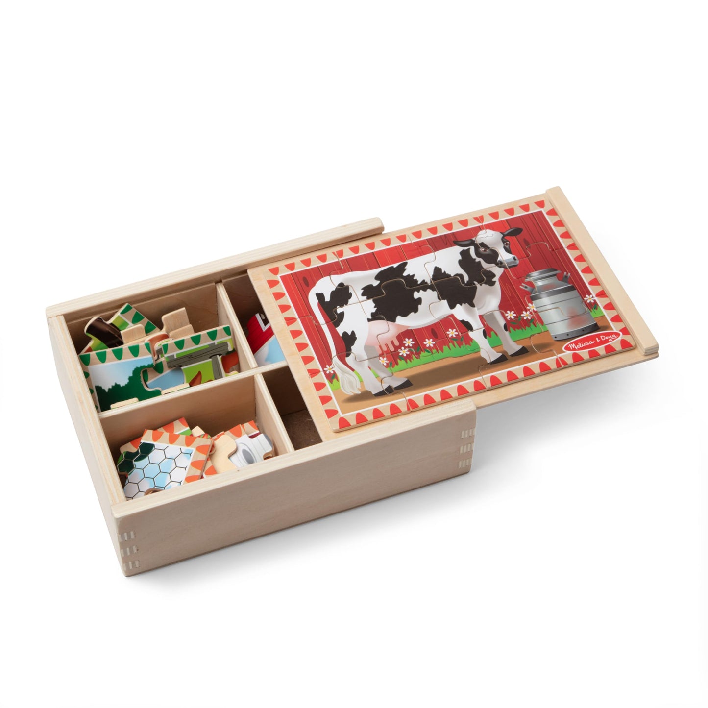 Melissa & Doug 4‑in‑1 Wooden Farm Jigsaw Puzzle Set, 48 Pieces with Storage Box, Toddler Puzzle Toy for Kids Ages 3+