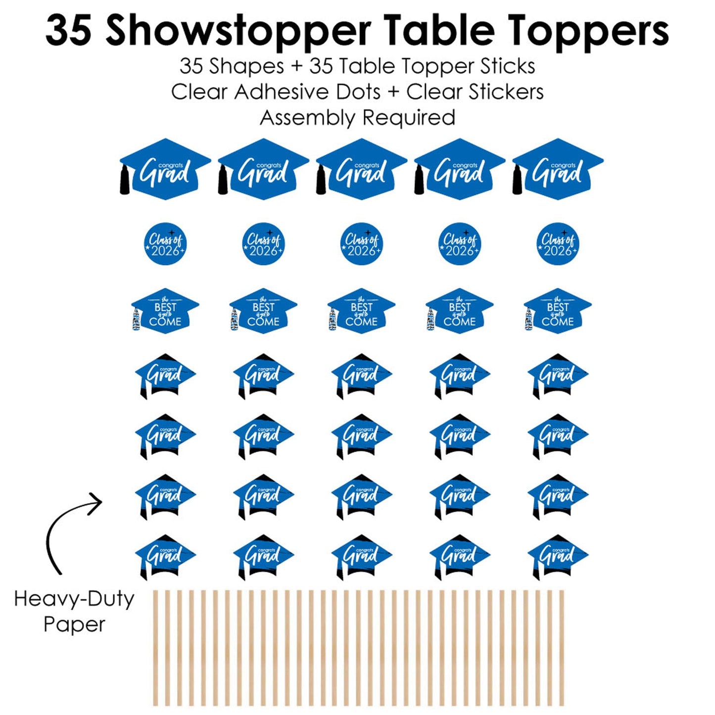 Big Dot of Happiness 2026 Blue Graduation Party Centerpiece Sticks - Showstopper Table Toppers - 35 Pieces