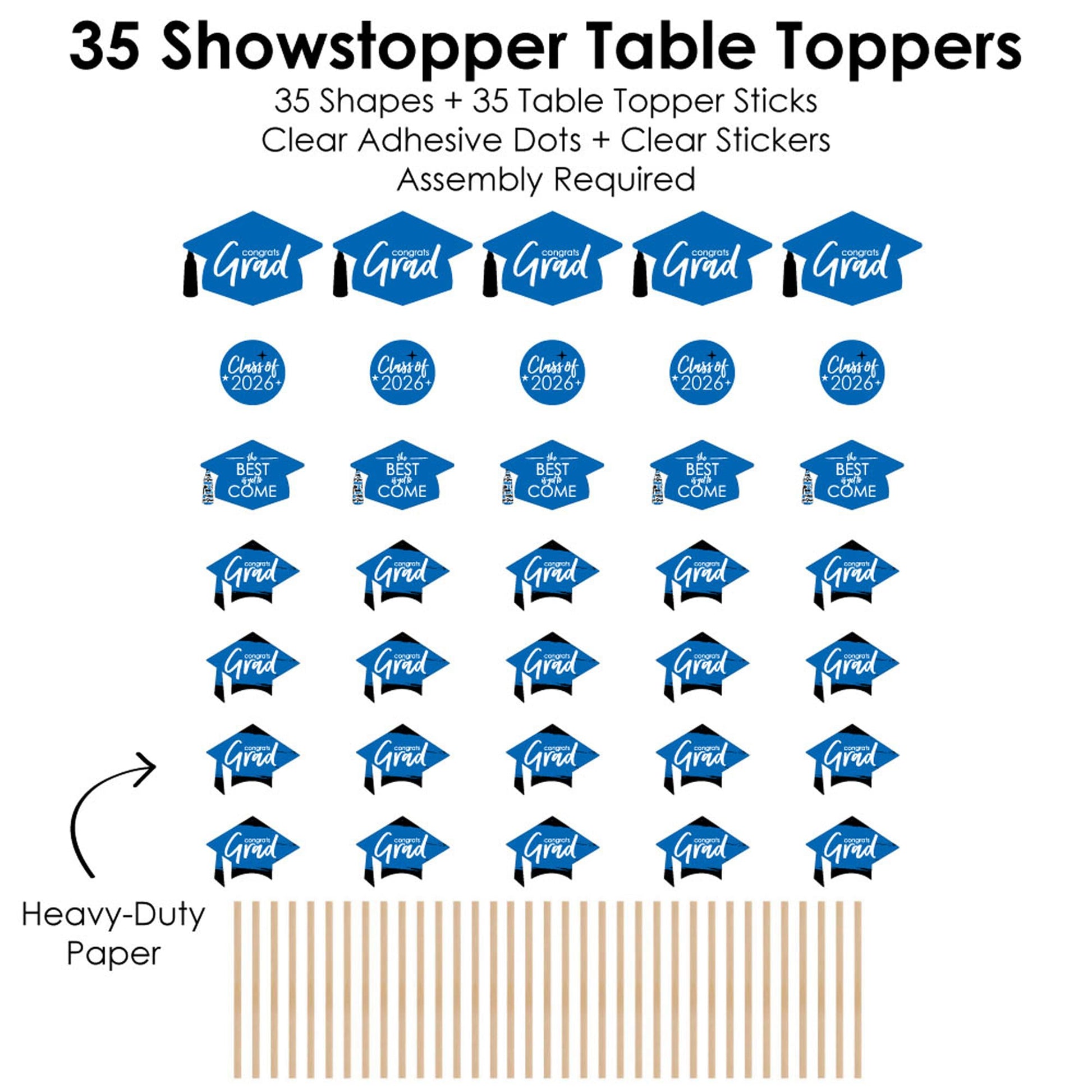 Big Dot of Happiness 2026 Blue Graduation Party Centerpiece Sticks - Showstopper Table Toppers - 35 Pieces