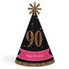 Big Dot of Happiness Chic 90th Birthday - Pink, Black and Gold - Cone Happy Birthday Party Hats for Adults - Set of 8 (Standard Size)
