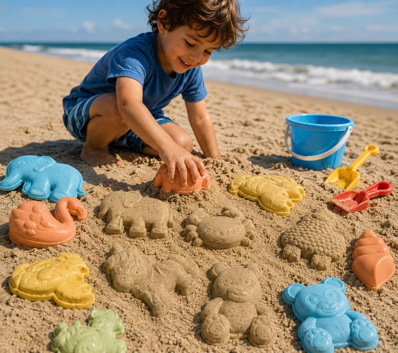 US Toy 9-Piece Eco-Friendly Sand Play Set - Beach Toys for Kids Sandcastle Building Outdoor Sandbox Play Travel Summer Activity Kit