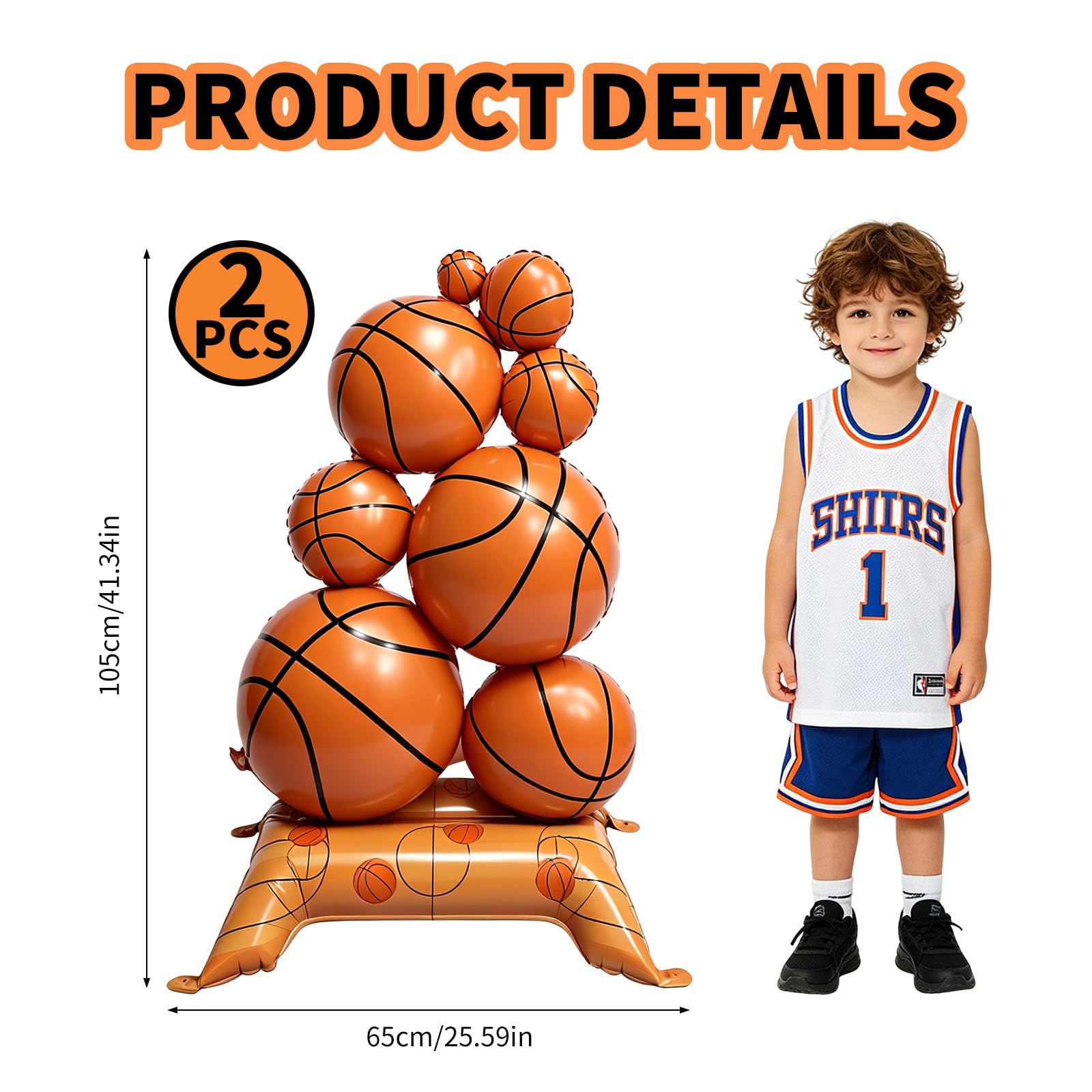 Big Basketball Foil Balloons Self Standing 3.5 ft with Field Base for Birthday Themed Decoration for Party Senior Nights Sports Supplies Decor