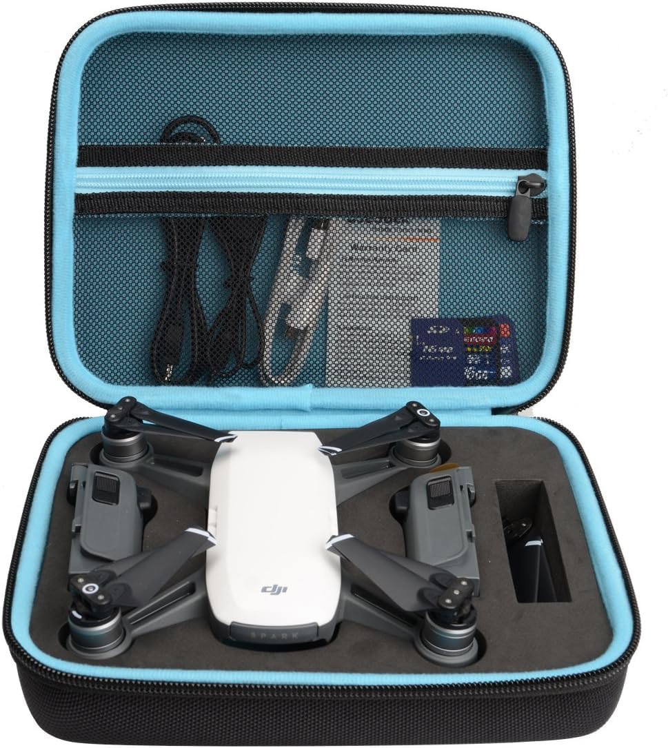 CaseSack Compact Travel and Protection Case for DJI Spark Mini Quadcopter Drone, Slots for extra batteries and propellers, Mesh Pocket for USB Cable