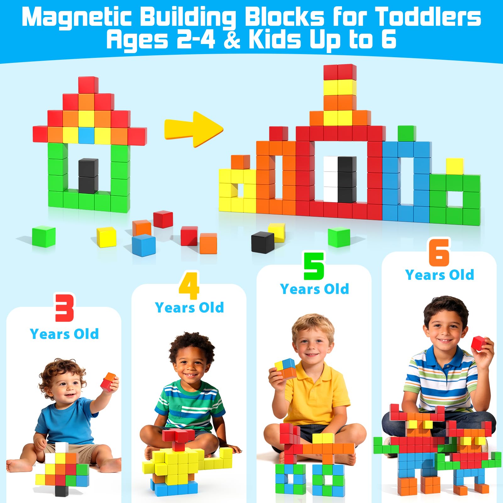 48PCS Magnetic Blocks for Toddlers Outdoor Toys, Large Magnetic Cube Toy for Sensory Montessori Education Preschool Magnet Toys for 3 4 5 6 Year Old