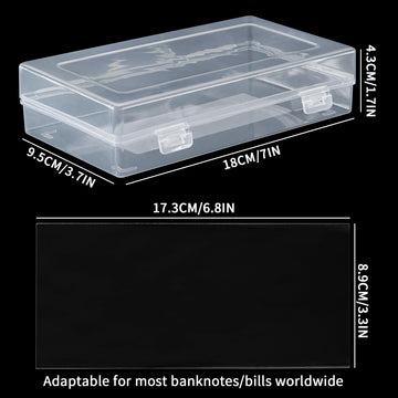 100 PCS Currency Sleeves - Clear Dollar Holder with Storage Box Banknote Protector for Paper Money Bills Stamps Collection Supplies