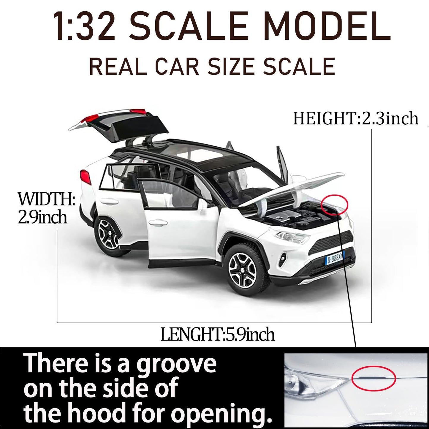 ERBADIHAGO Model Car 1/32 Toy Car Alloy Diecast Collectible Model with Light and Sound Toy Vehicle for Boys Kids Toddler Gift White Car