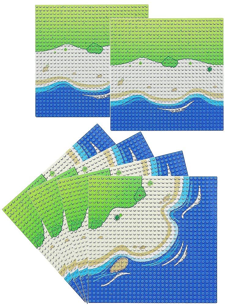 General Jim's Blue Beach and Water Road City Baseplates Full Set for Ocean Island Street Base Plate - Pirates Sea Grass Toy Kit for Building Blocks