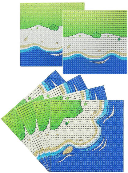 General Jim's Blue Beach and Water Road City Baseplates Full Set for Ocean Island Street Base Plate - Pirates Sea Grass Toy Kit for Building Blocks