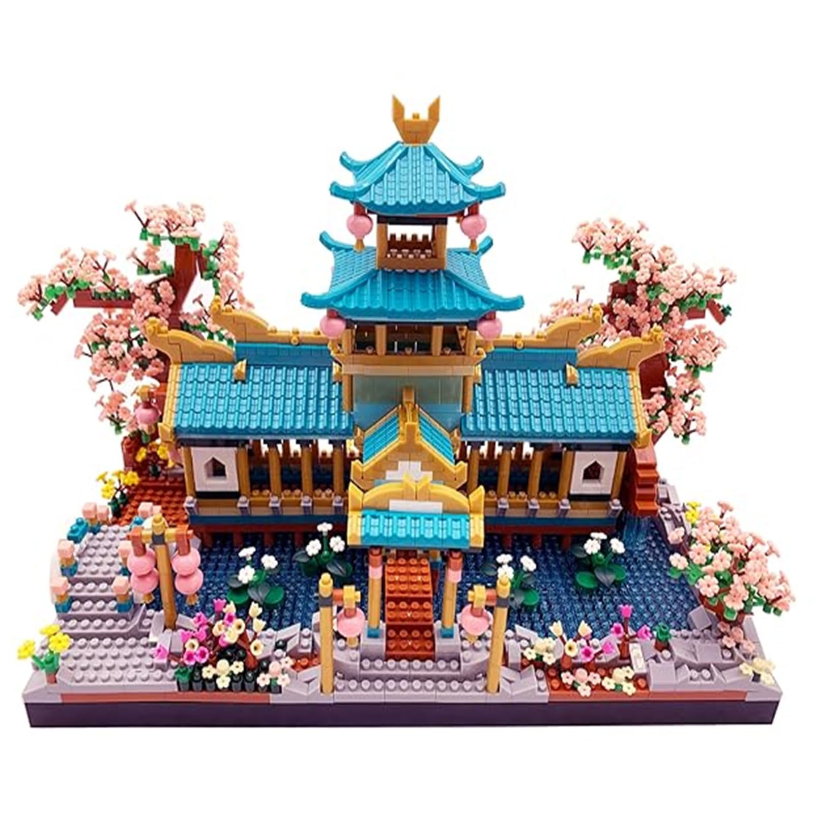 wriyvngs Micro Building Block Set, Chinese Suzhou Garden Architecture Model Kit with Cherry Blossom Bonsai Tree, Japanese Sakura House Model, DIY