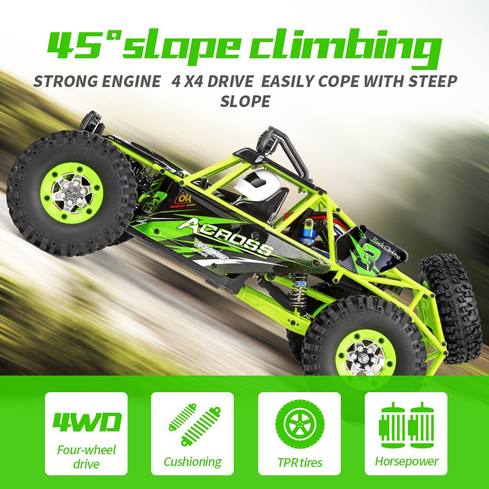 WLtoys 12427 RC Cars 1/12 Scale 2.4GHz Remote Control Car, 4WD 50KM/H High Speed Monster Trucks, All Terrain Off-Road Rock Crawler Climbing Buggy RTR