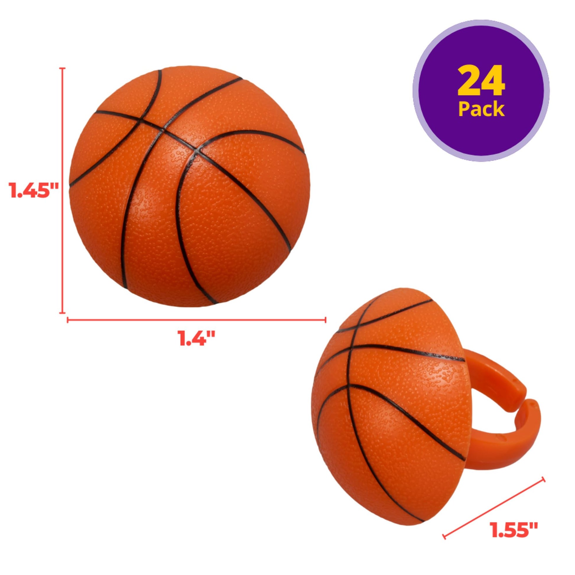 DECOPAC 3D Basketball Rings, Cupcake Decorations, Food Safe Cake Toppers - 24 Pack