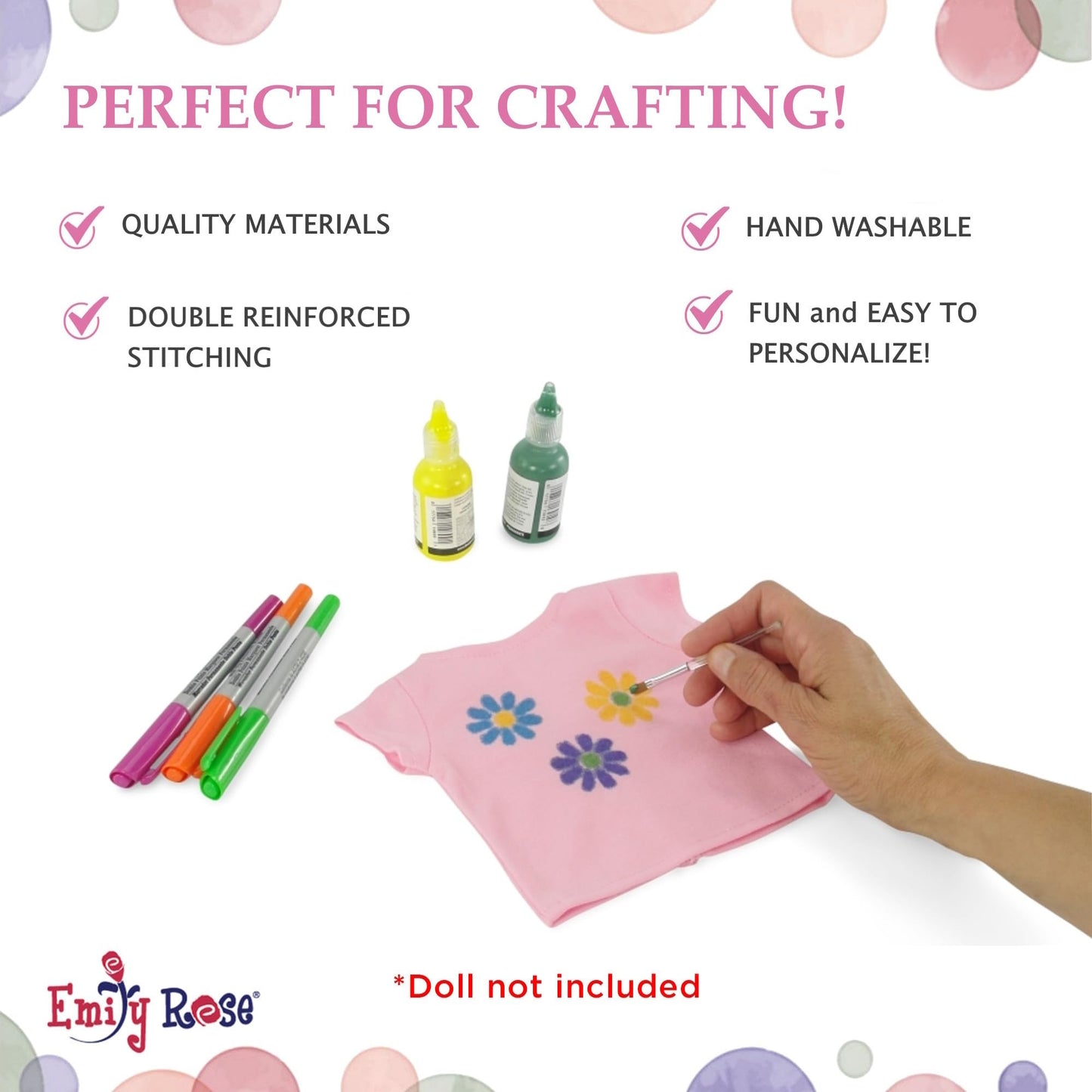 Emily Rose 14.5 Inch Doll Clothes - 5PC Pastel T-Shirts for Crafting & Sublimation | Gift Boxed | Wellie Wishers & Glitter Girls Compatible - USA