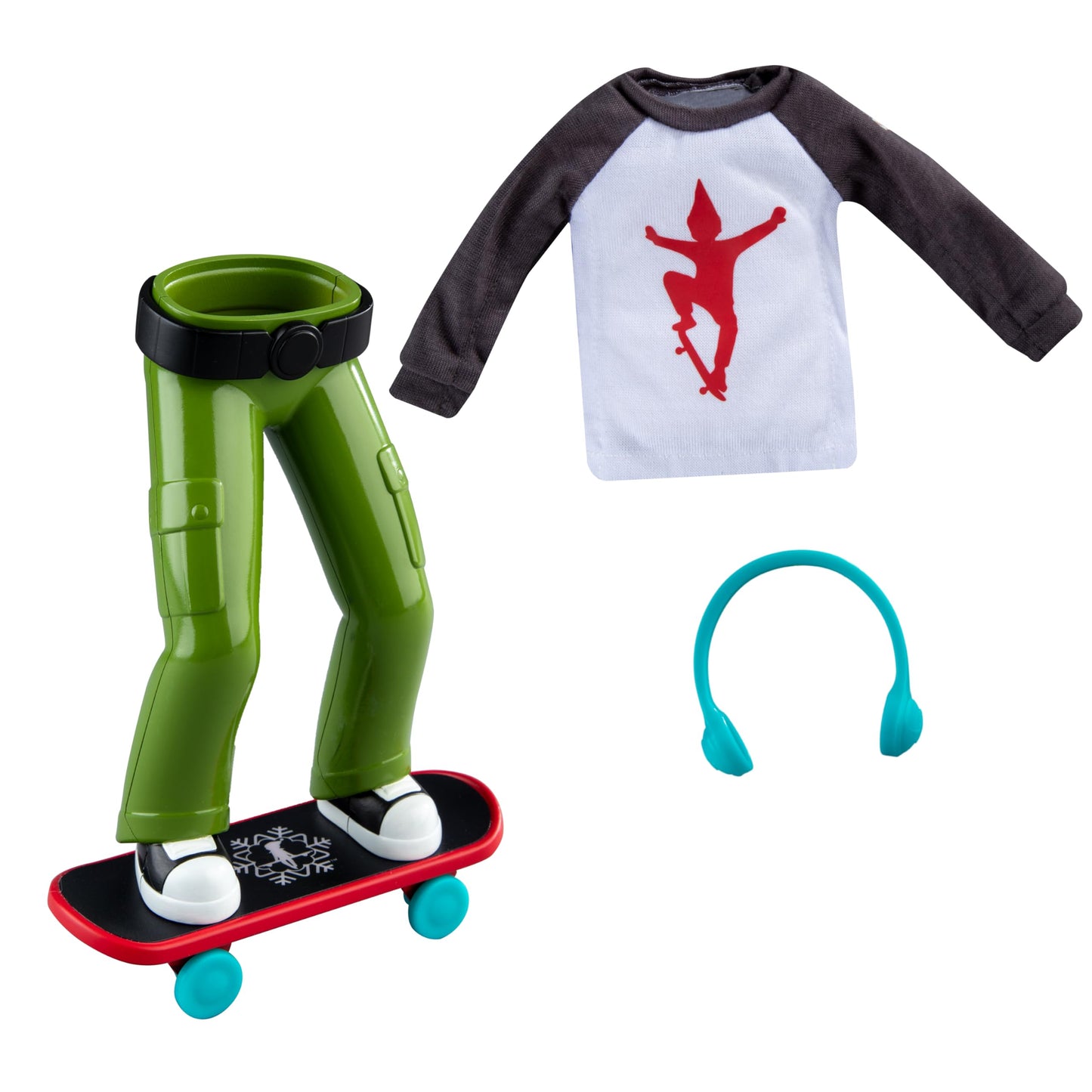 The Elf on the Shelf MagiFreez Holly Jolly Ollie Skateboard Set for Your Scout Elf - Includes Magical Standing Pants, elf- Sized Long Sleeve tee