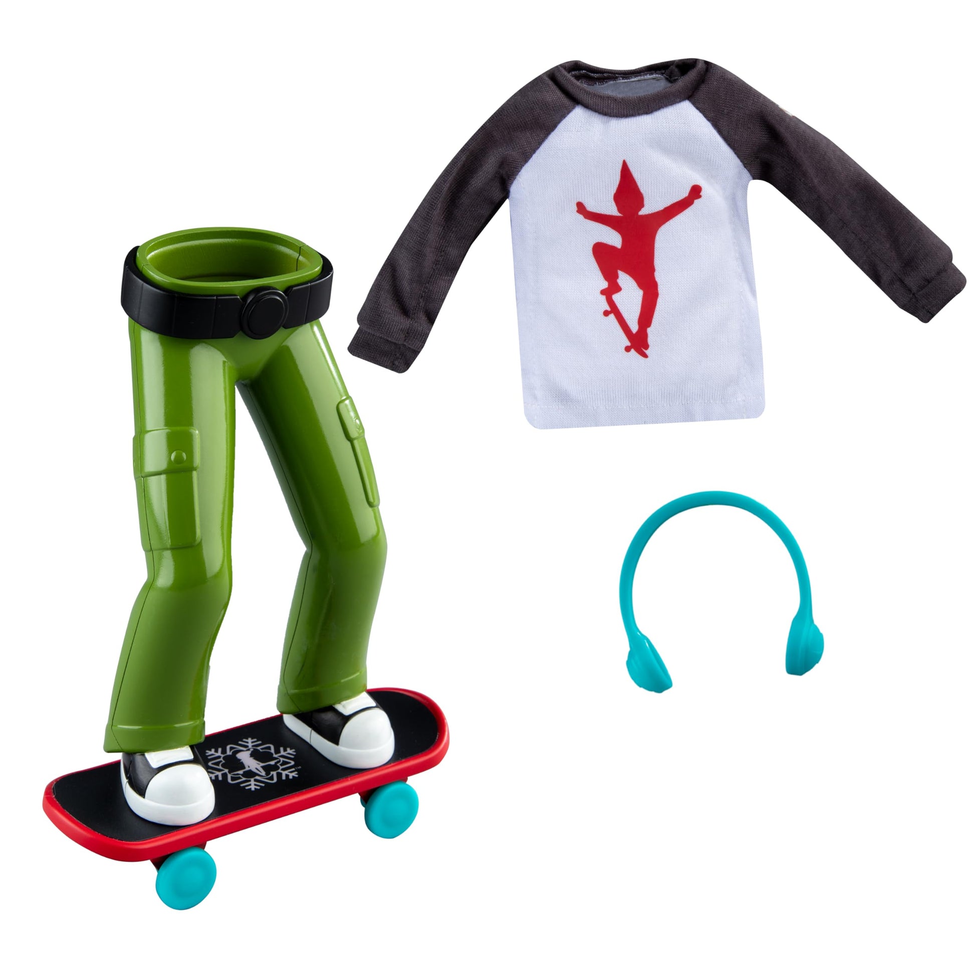 The Elf on the Shelf MagiFreez Holly Jolly Ollie Skateboard Set for Your Scout Elf - Includes Magical Standing Pants, elf- Sized Long Sleeve tee
