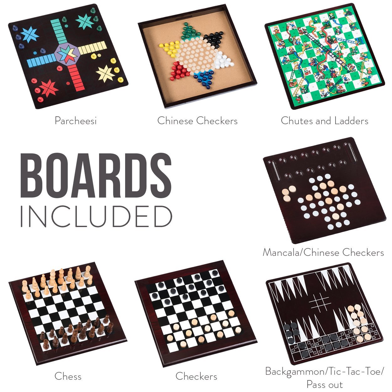 Board Game Set - Deluxe 15 in 1 Tabletop Wood-accented Game Center with Storage Drawer (Checkers, Chess, Chinese Checkers, Parcheesi, TicTacToe