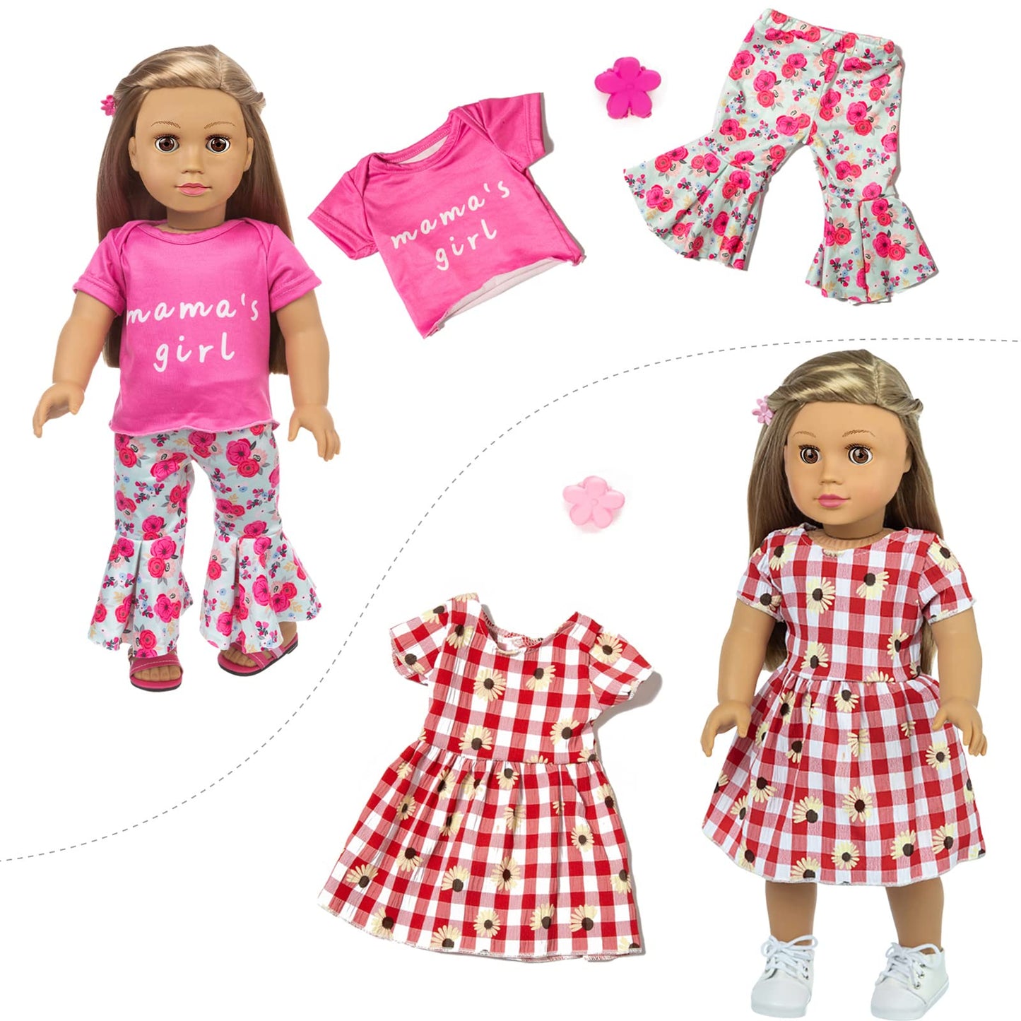 23 Pcs American Doll Clothes Dress and Accessories Sets for American 18 inch Dolls - Including 10 Complete Set of Clothing , Doll Accessories