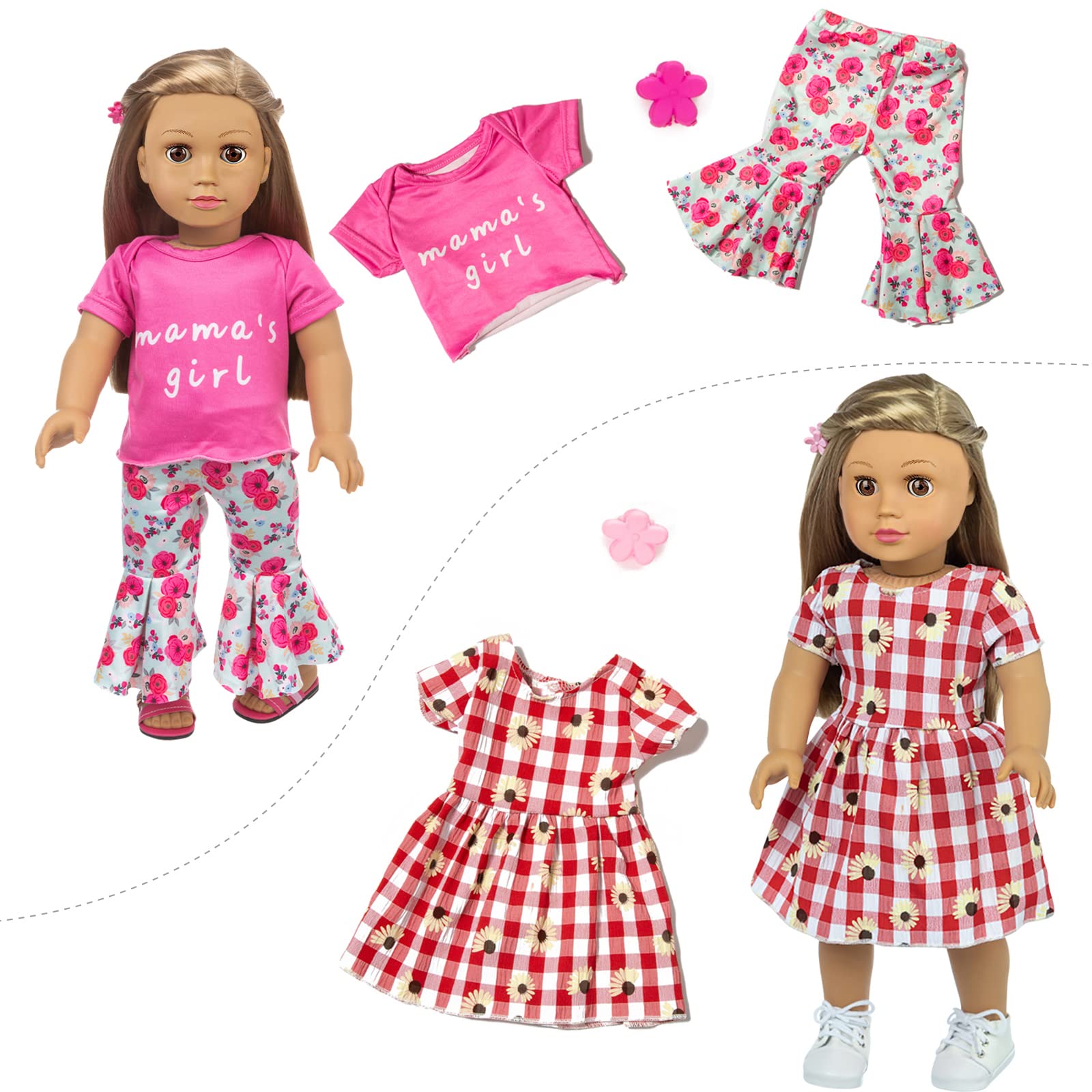 23 Pcs American Doll Clothes Dress and Accessories Sets for American 18 inch Dolls - Including 10 Complete Set of Clothing , Doll Accessories