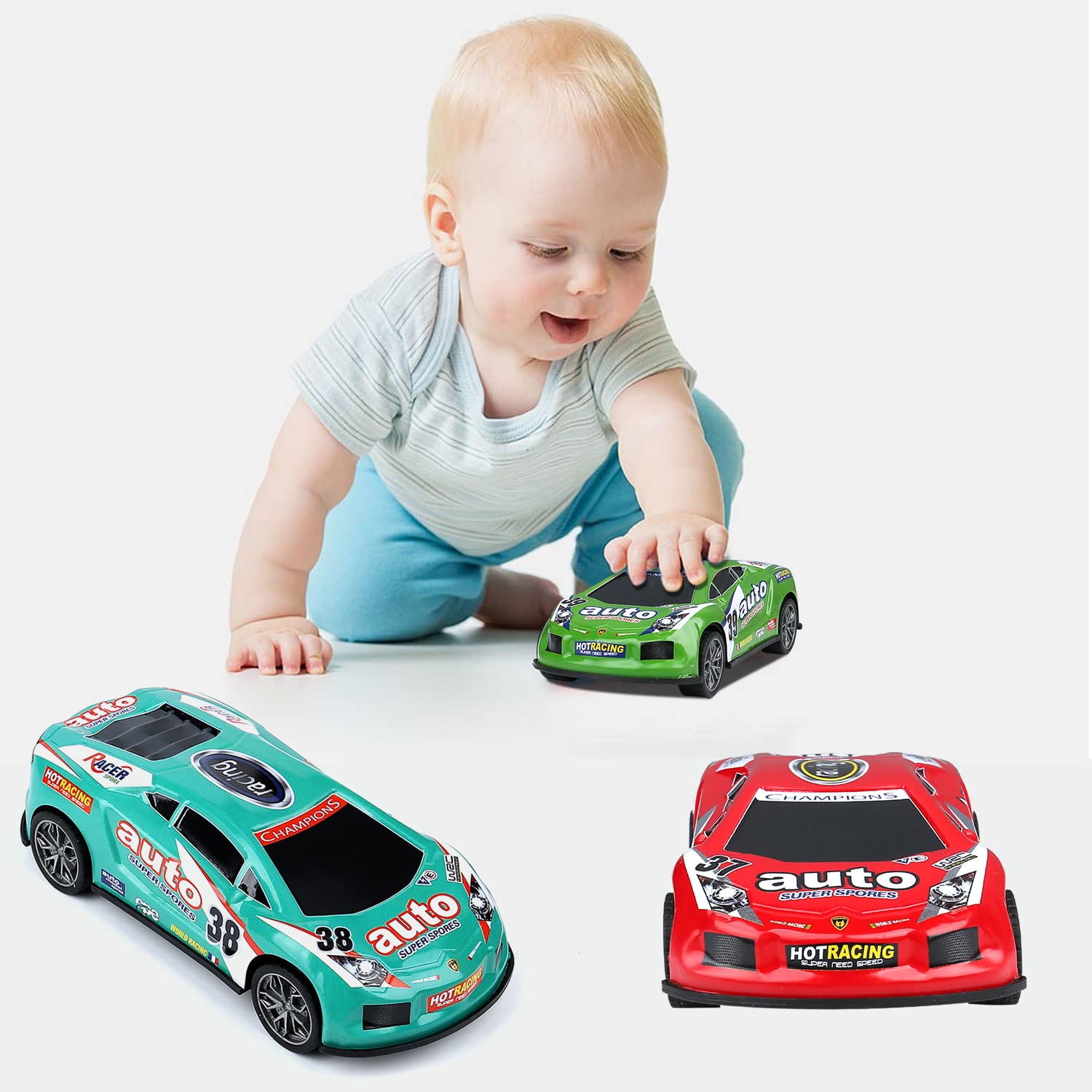 ZOHANINDL 7 inch Friction Power Car Toys Set, Push and Go Pull Back Trucks Wind up Race Car 3 Pack Suitable for Toddlers 3 4 5 6 7 Year Old Kids Toys