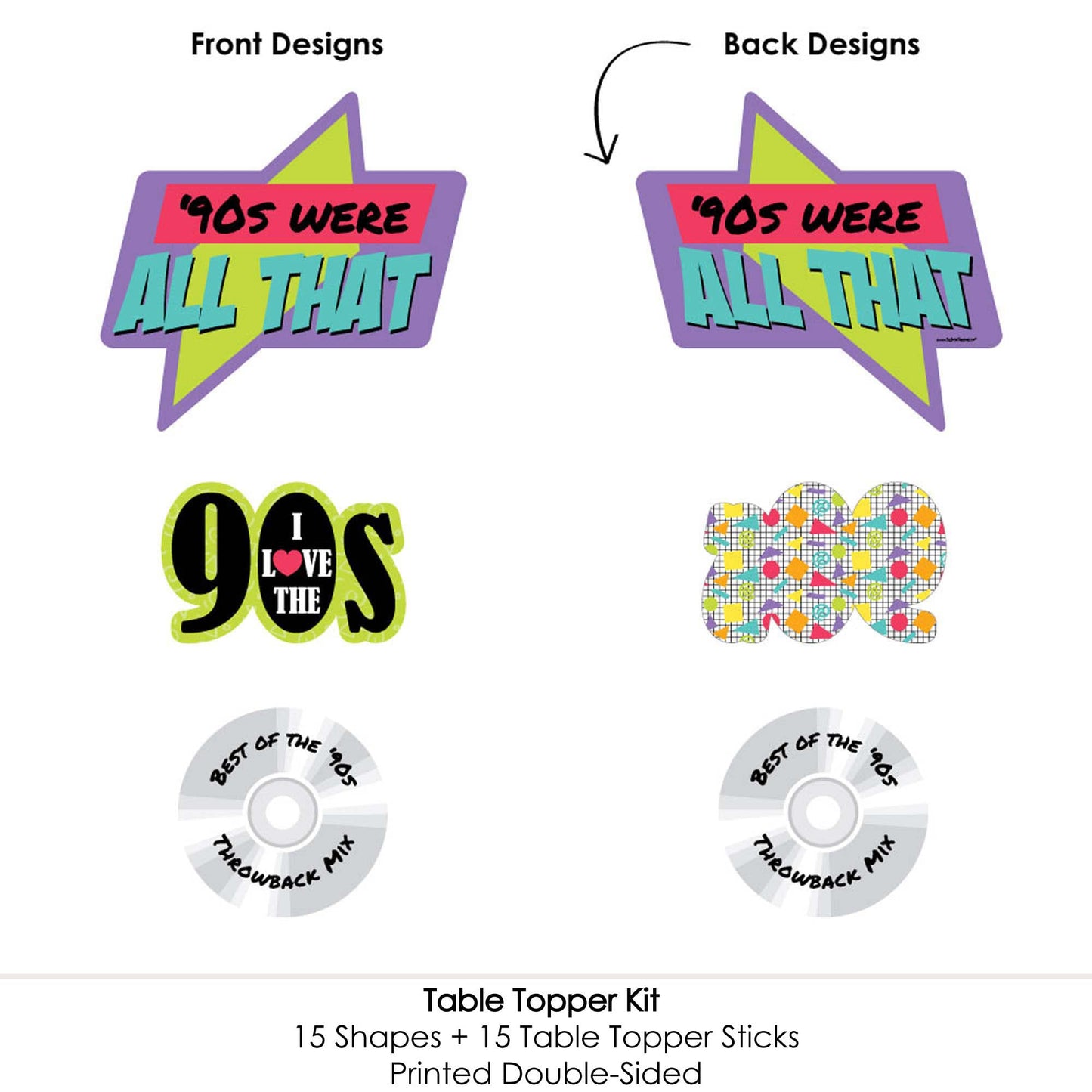 Big Dot of Happiness 90's Throwback - 1990s Party Centerpiece Sticks - Table Toppers - Set of 15