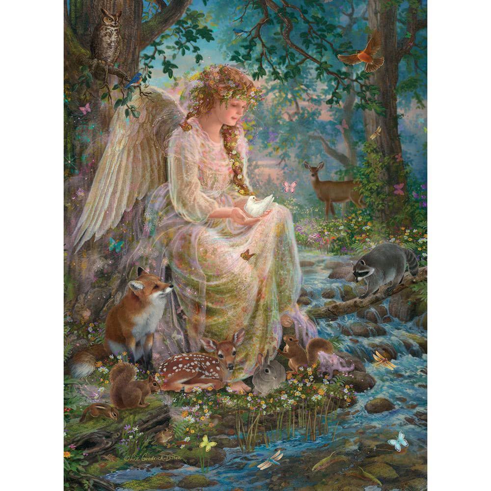 Bits and Pieces - 1000 Piece Jigsaw Puzzle for Adults - Embellished Glitter - Mother Nature - Forest Fantasy Angel Jigsaw Puzzle by Artist Liz