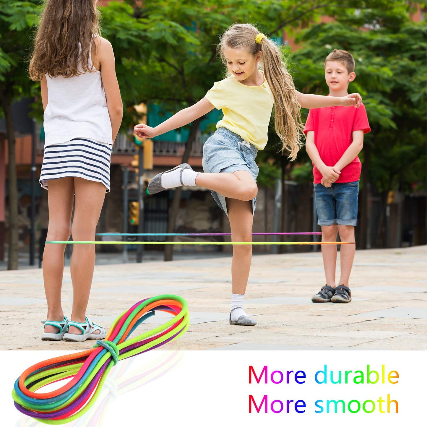 Gejoy 5 Pieces Chinese Jump Ropes for Kids Elastic Stretch Game