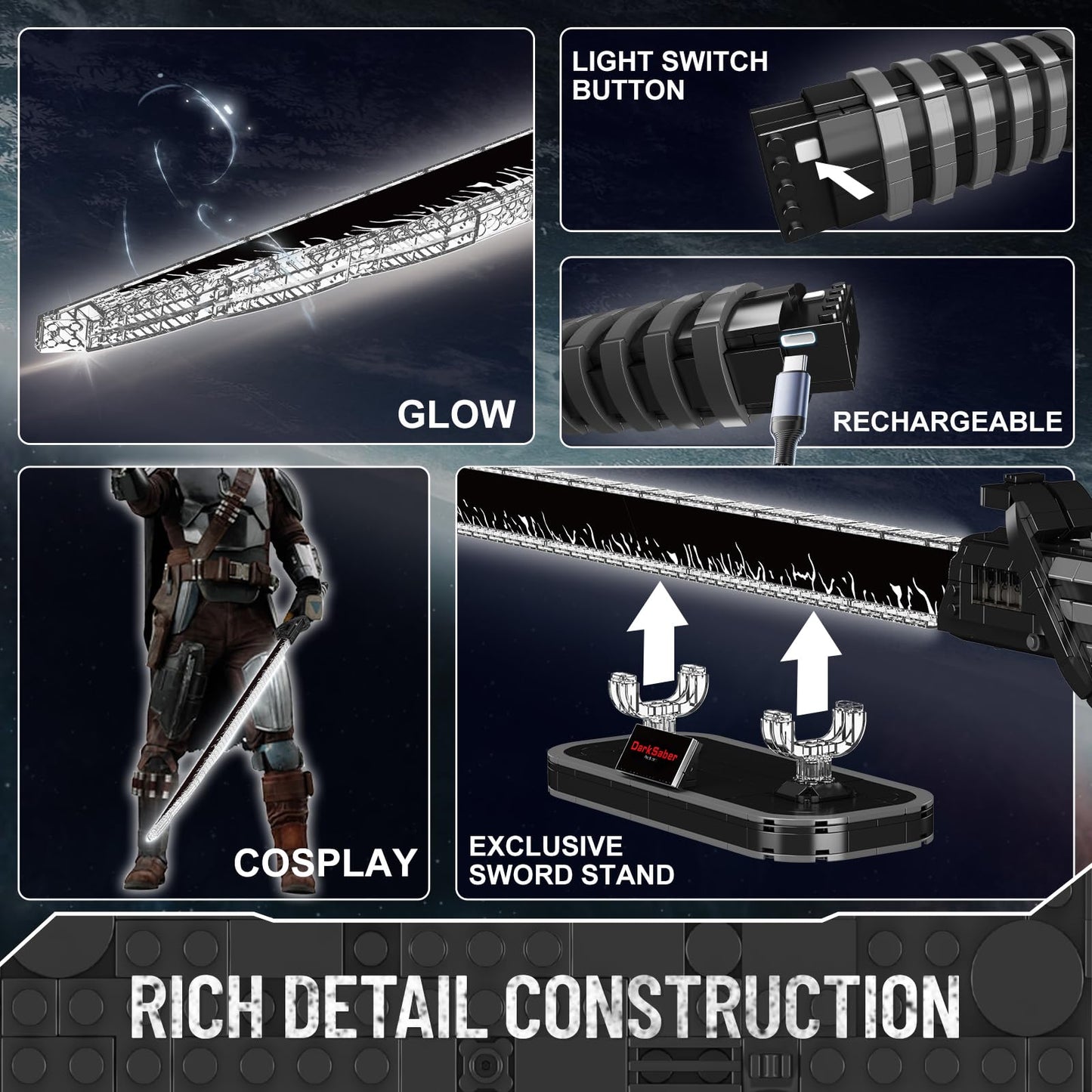 Mould King 10138 Lightsaber Building Toy, Darks Sword Glows Saber Dueling with Stand, Anime Cosplay Swords Building Set for Age 14+/Adults Collection