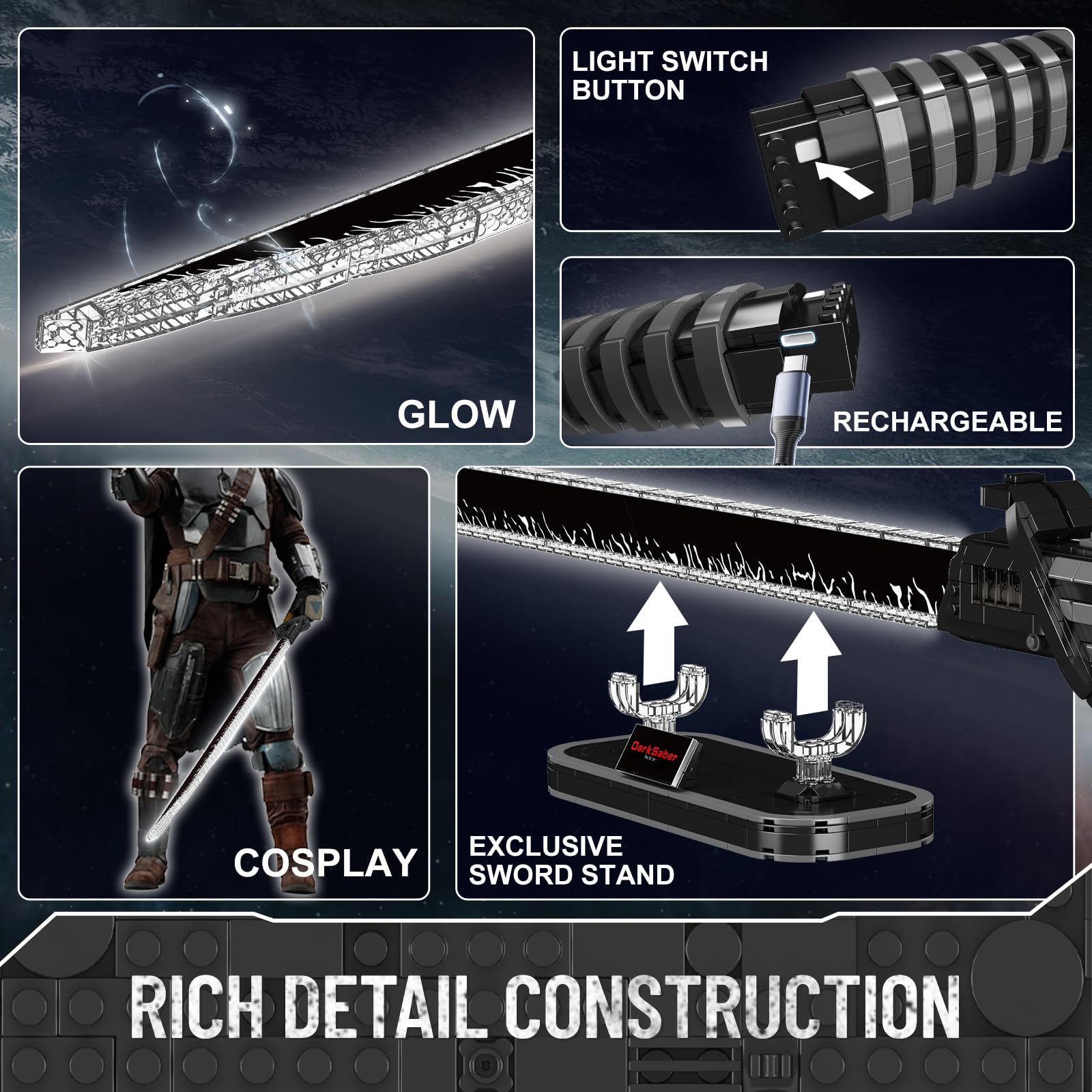 Mould King 10138 Lightsaber Building Toy, Darks Sword Glows Saber Dueling with Stand, Anime Cosplay Swords Building Set for Age 14+/Adults Collection