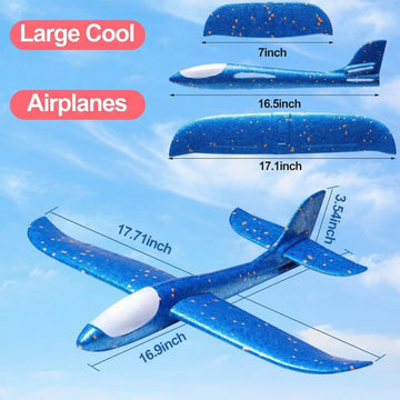 IJRPLM 4 Pack LED Foam Airplane Toys, 17.5" Large Throwing Foam Plane, 2 Flight Mode Glider Flying Toy for Kids, Glider Planes for 3 4 5 6 7 8 9 Year