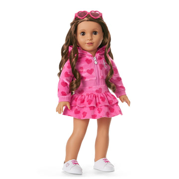 American Girl, Truly Me, Pink Hearts Hoodie Dress with Sunglasses, Doll Clothes, for 18-inch Dolls, 3pcs, Ages 6+