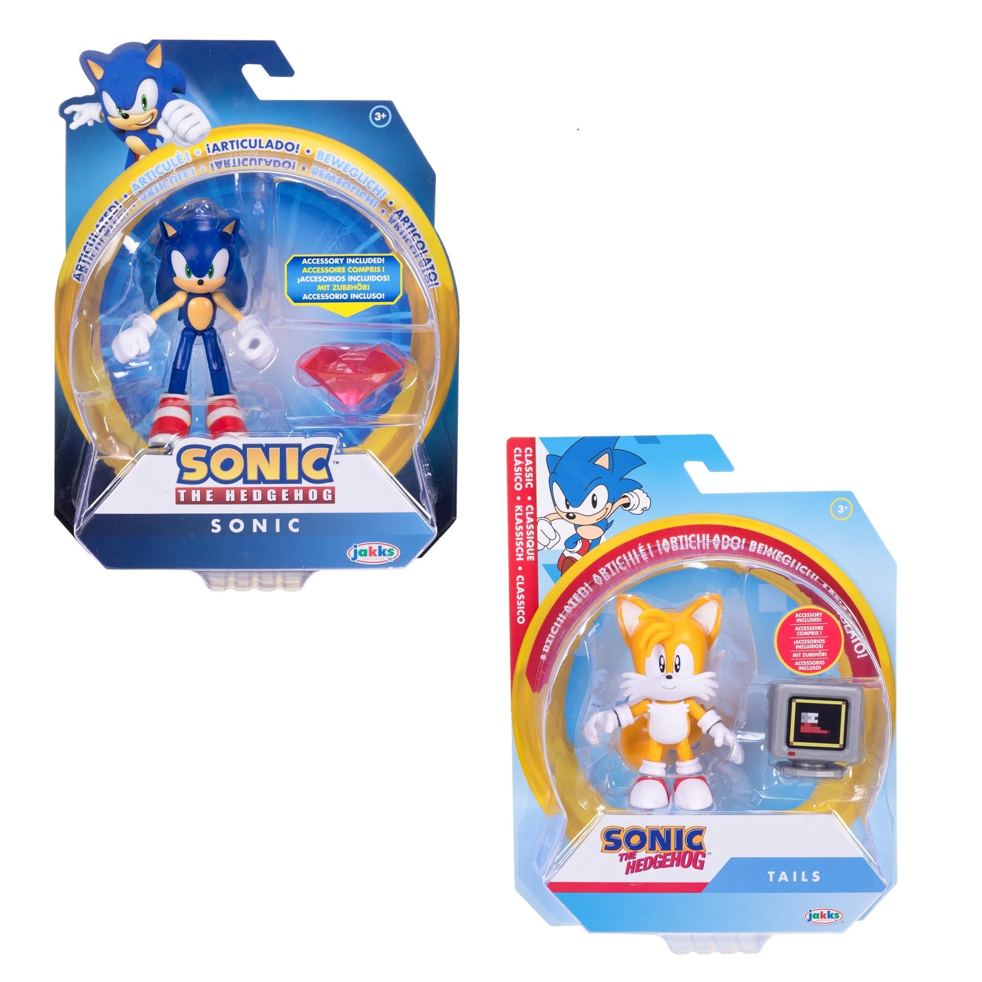 JAKKS Pacific Sonic The Hedgehog 4-Inch Articulated Action Figures from Wave #20 2PK - Includes Sonic with Red Chaos Emerald and Tails with Power