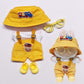 Compatible with Labubu - Casual Outfit Set for Collectible Figures - Yellow Overalls with Bucket Hat, Sunglasses & Boots - Fits Gen 1, 2, 3 (Yellow