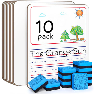 Double Sided Whiteboard Lined Dry Erase Board for Kids - Ruled Writing Board Handwriting Practice - 9x12 with Lines (Story Board 10 Pack)
