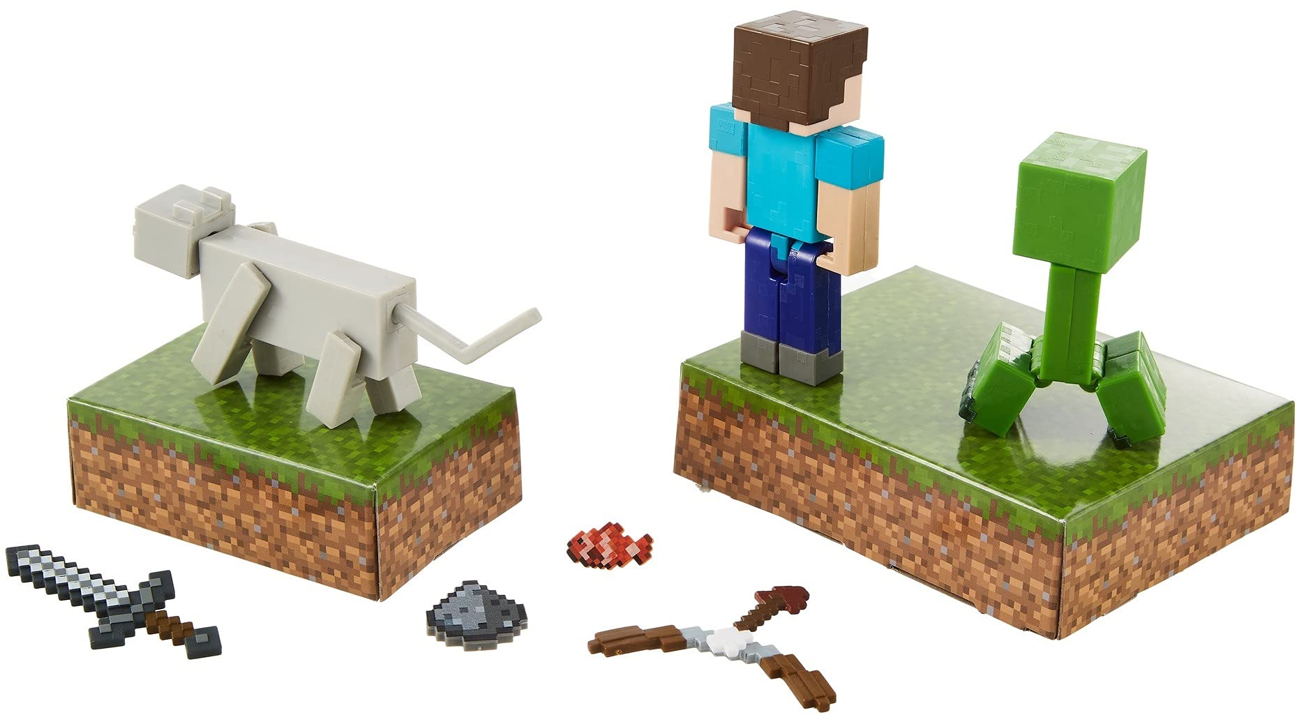 Mattel Minecraft Scaredy Creeper Story Pack with Figures, Weapons, Accessories & Papercraft Environment Blocks, Complete Battle & Action Play in