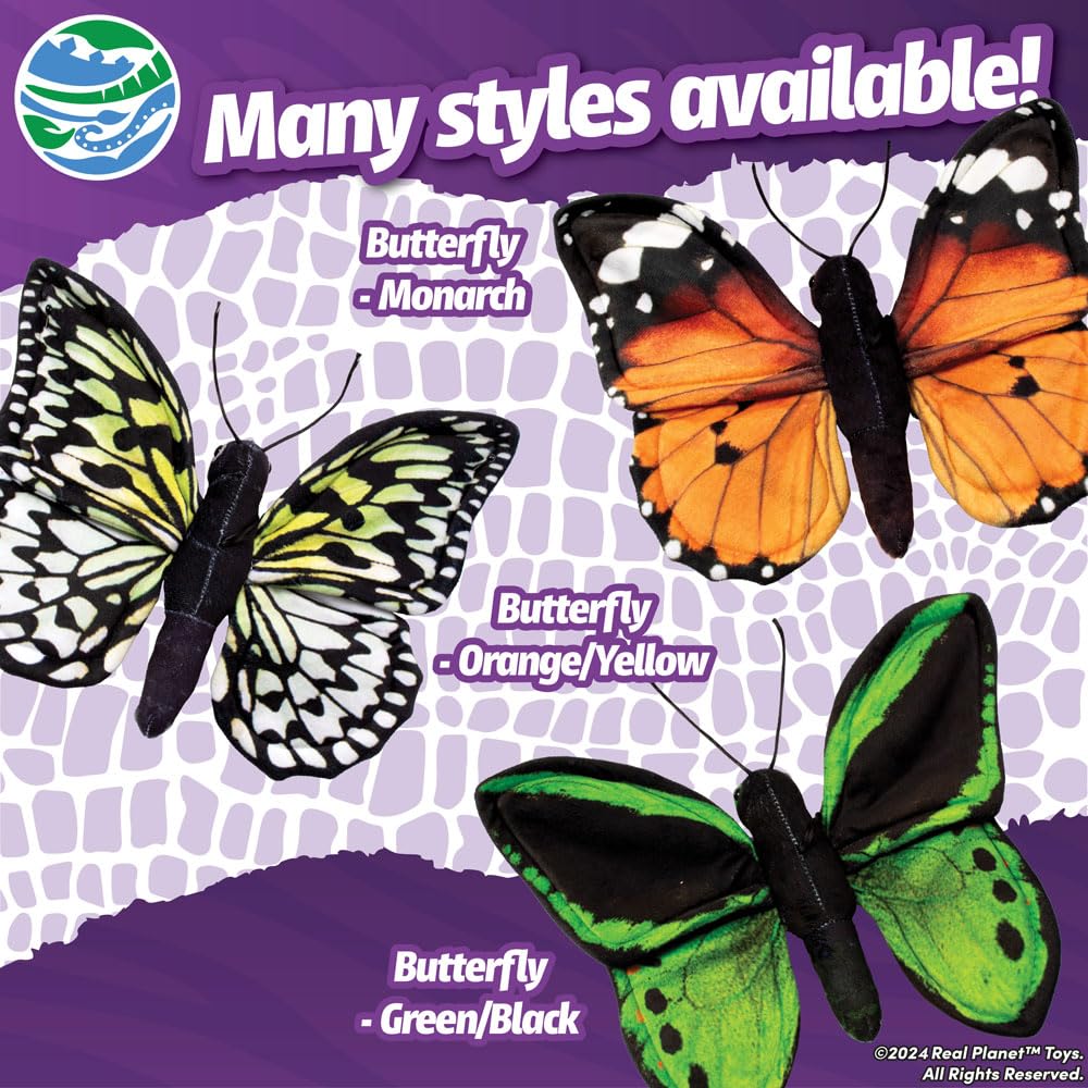 Real Planet 11" Butterfly Stuffed Animal - Realistic Insects and Bugs Green Stuffed Animal Butterfly Decorations, Butterfly Toy Plush Stuffed Animal