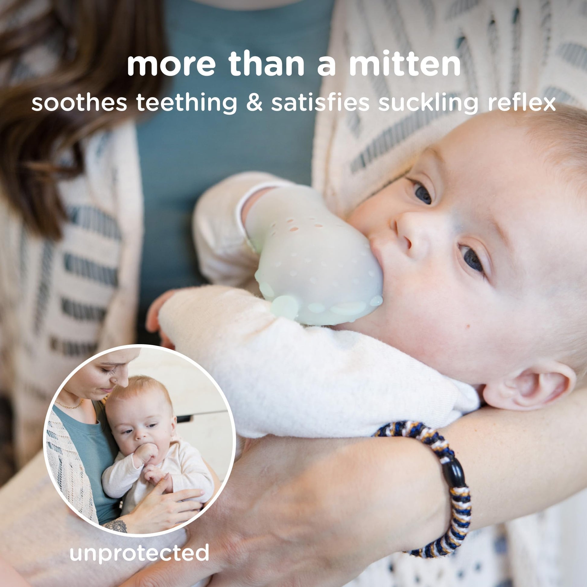 Olababy Clear Sense Silicone Mouthing Mitten (2PK) - Perfect for mouthing and Teething Babies, Adjustable Strap, BPA and Plastic-Free, 0-6 Months