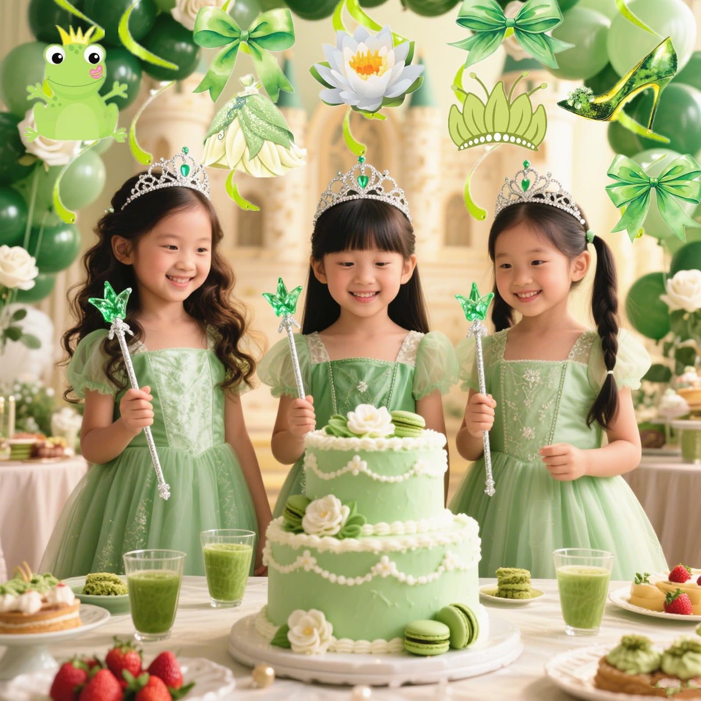 16PCS Cute Cartoon Frog Birthday Party Supplier Hanging Swirls, Green Party Decorations Streamers