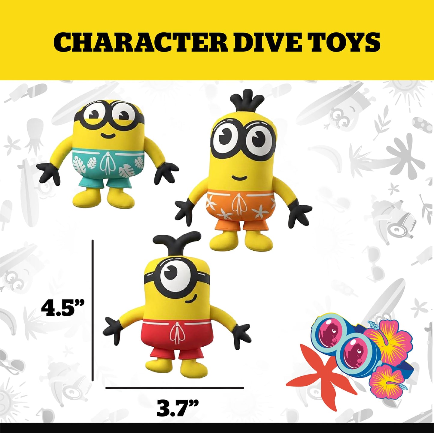 BigMouth Inc Minions Dive Toys for Pool - 3 Pack Kids Underwater Swimming Toy Set, Soft Neoprene Dive Sticks for Swim Practice, Pool Games & Summer