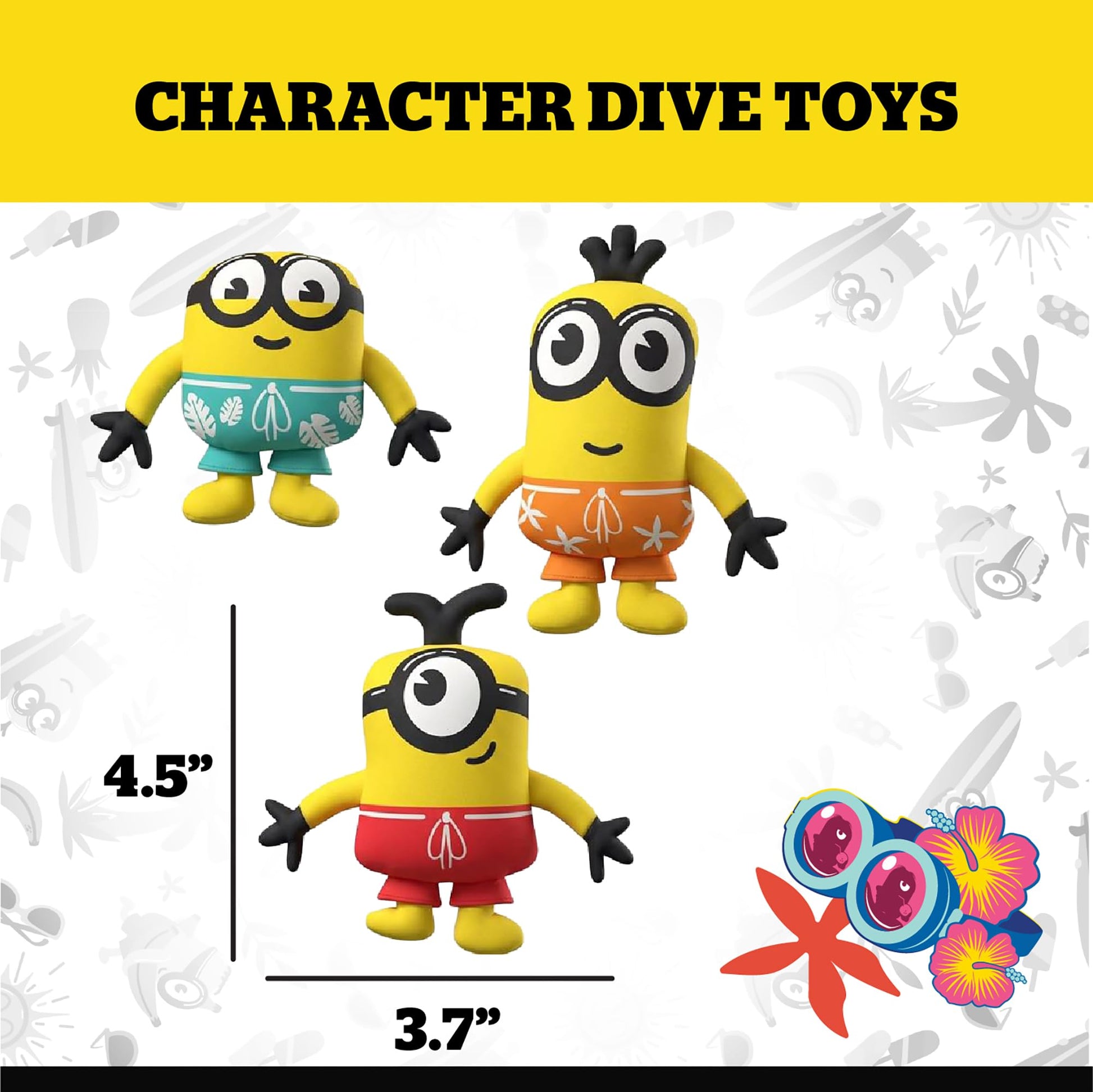 BigMouth Inc Minions Dive Toys for Pool - 3 Pack Kids Underwater Swimming Toy Set, Soft Neoprene Dive Sticks for Swim Practice, Pool Games & Summer