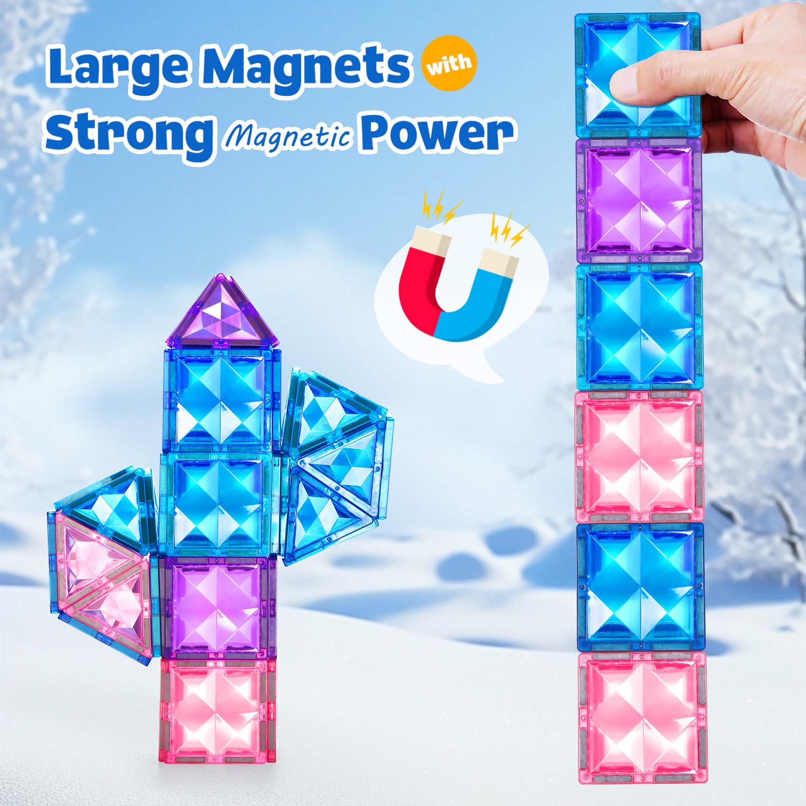 BENOKER Castle Magnetic Tiles, 3D Building Blocks STEM Educational Kids Toys for Pretend Play, 3 4 5 6 7 8 Year Old Birthday Gifts for Boys and Girls
