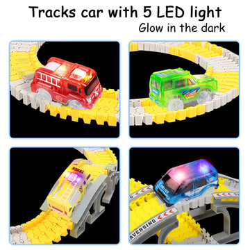FancyWhoop Tracks Cars Replacement Only - Light Up Magic Cars for Tracks Compatible with Glow in The Dark Toy Cars with 5 LED Flashing Lights for Most