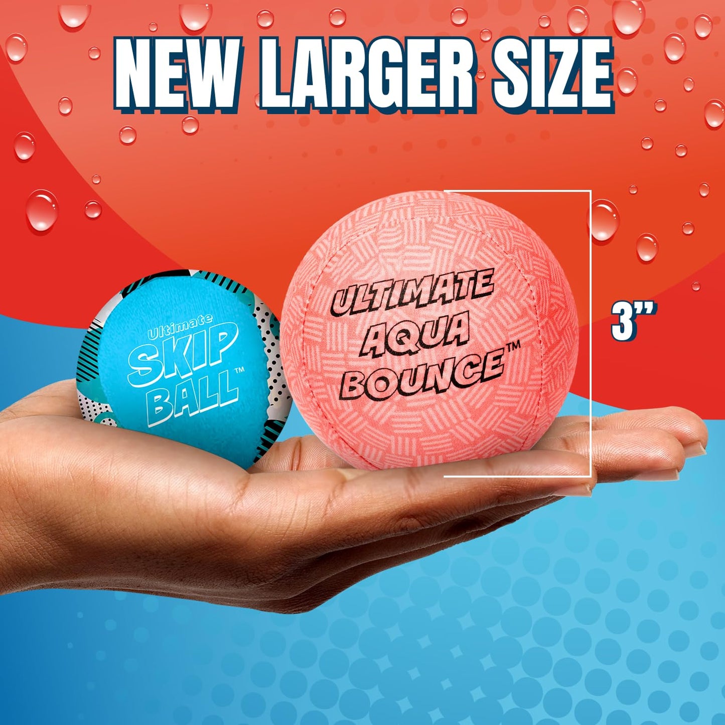 Activ Life Ultimate Dodgeball Large 3” Water Skip Balls (2 Pack) - Aqua Bounce Beach & Pool Toys Birthday Gift for Kids & Teens, Durable Skipping