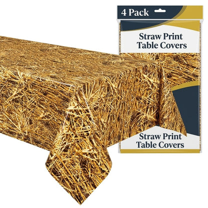Oojami 4 Pack Straw Table Cover Western Birthday Theme Tablecloth Large Size 54" x 108" Ideal for Cowboy Theme Party, Hawaiian Luau, Carnivals, Farm
