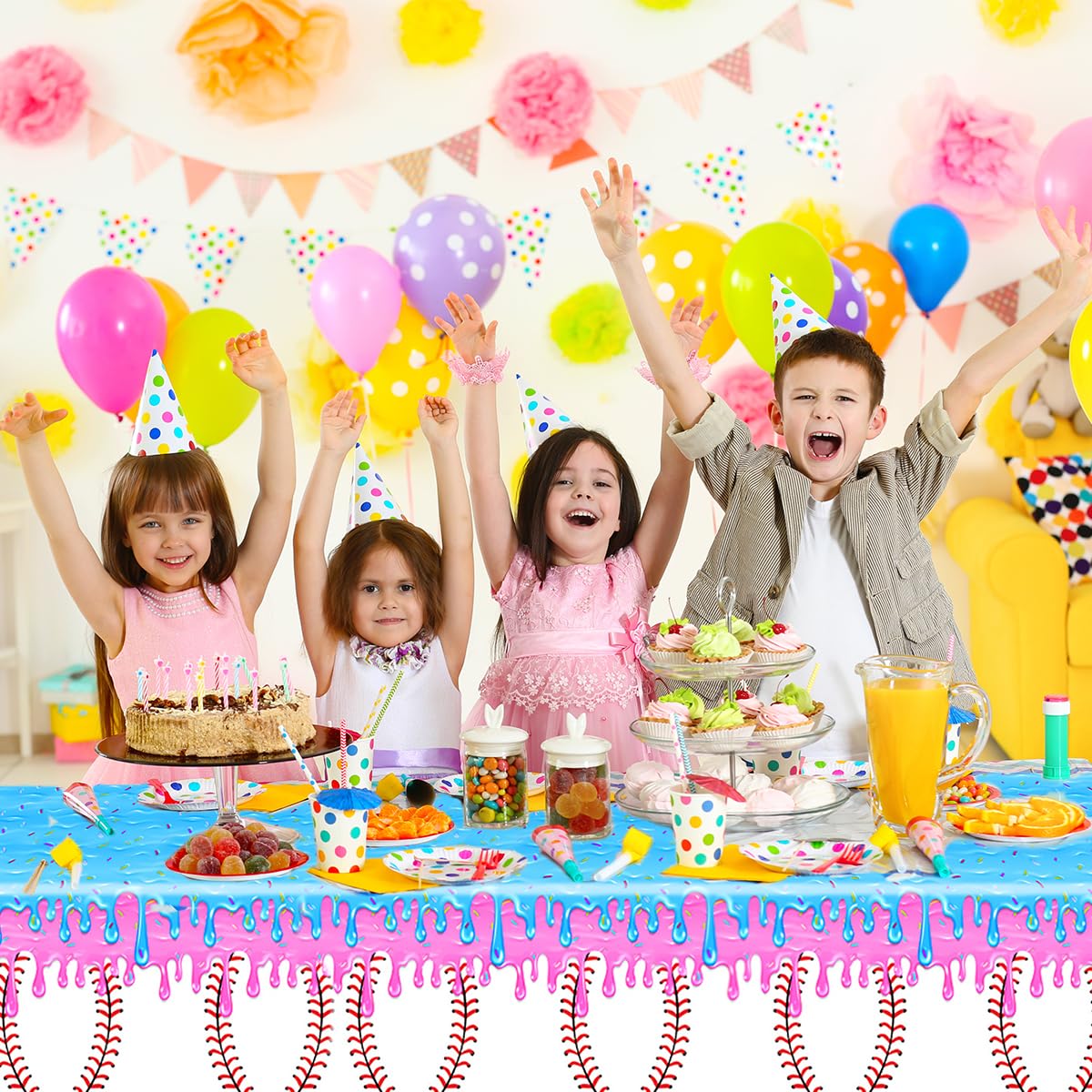 OUAOCZH 3Pcs Baseball Ice Cream Drip Birtrhday Party Tablecloth |108 x 54 Inch| Ice Cream Drip Summer Themed Plastic Tablecover Party Supplies