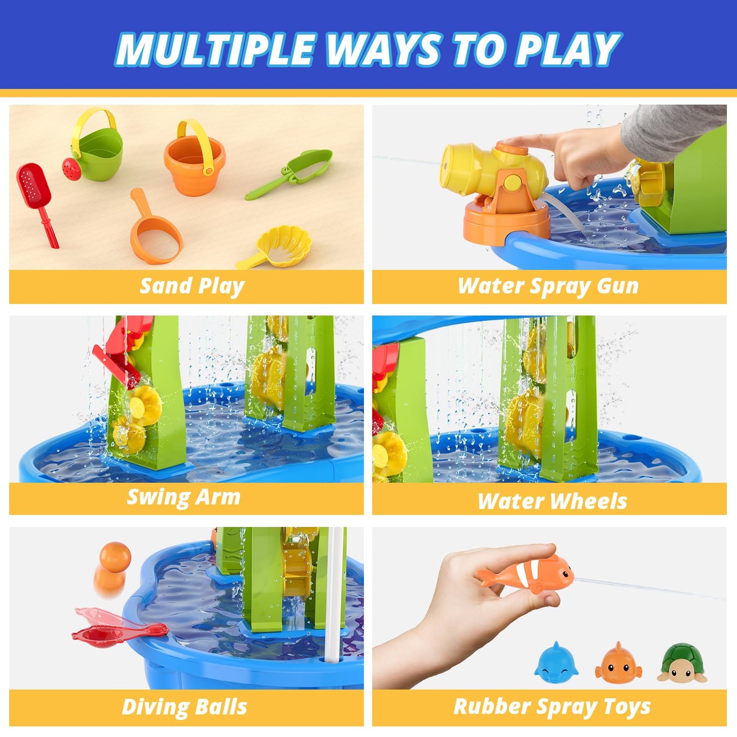 Wee Wonders 3-Tier Water Table with Adjustable Umbrella for Kids, Blue