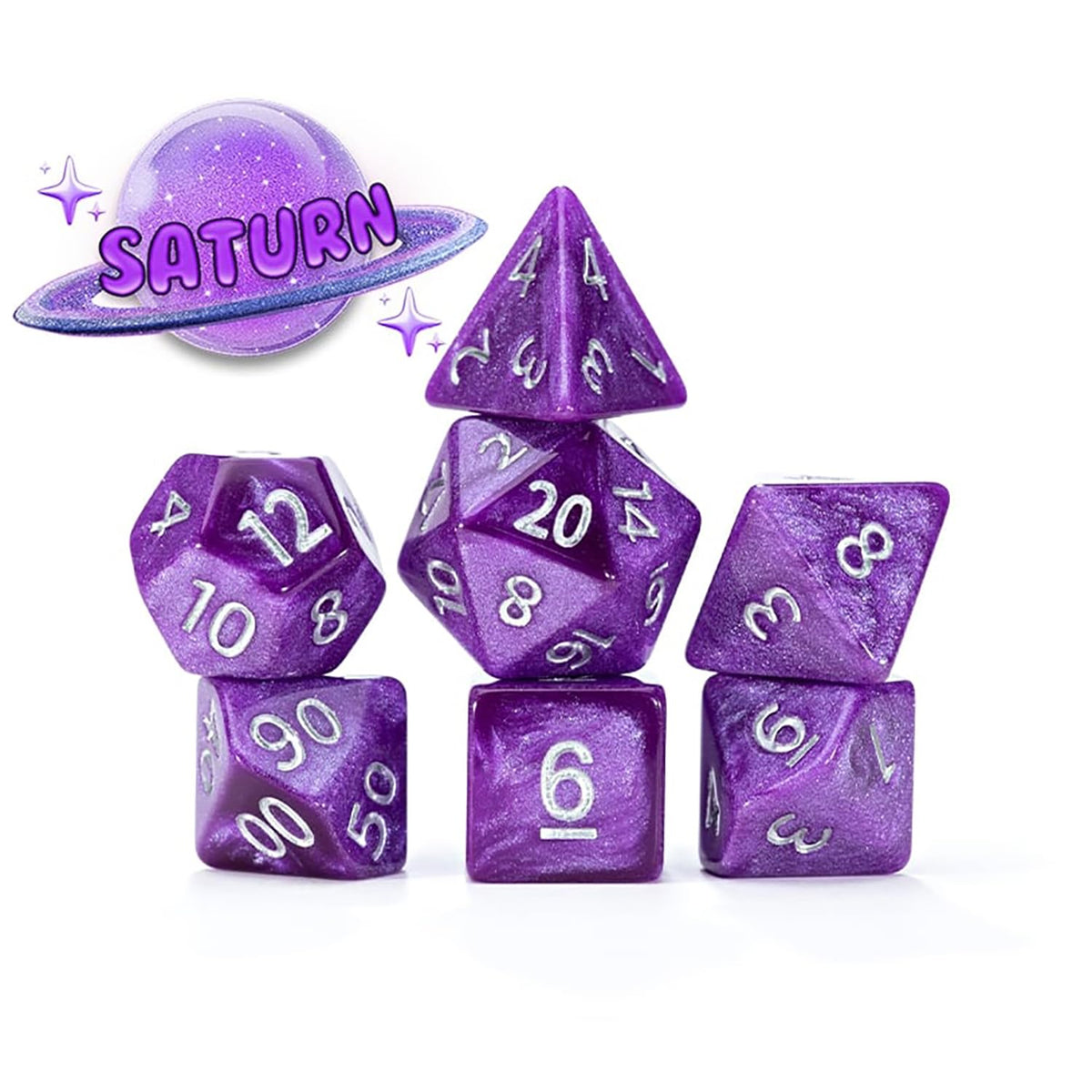 Gate Keeper Games Mercurial Dice: Saturn - 7pc RPG Set, Purple & Silver